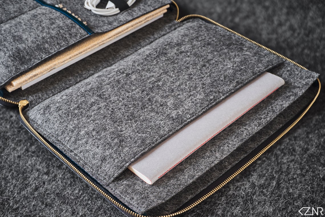 Leather Felt Travel Organizer Folio Documents Portfolio Laptop Etsy