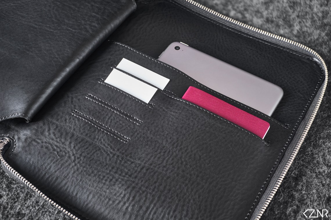 Leather Travel Folio Organizer Portfolio Case Ipad Pro Etsy