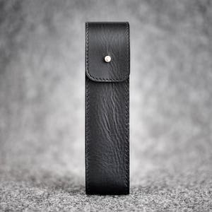 Leather Pen Pencil Case Pouch Box Holder Black Leather Hand made KZNR