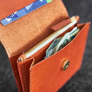 Cartera de cuero Cosida a mano / Tan imagen 5