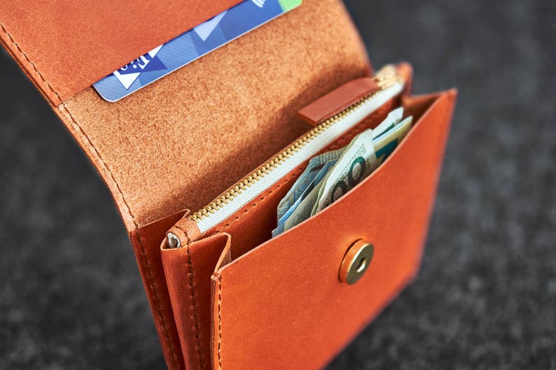 Cartera de cuero Cosida a mano / Tan imagen 5