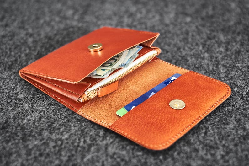 Cartera de cuero Cosida a mano / Tan imagen 4