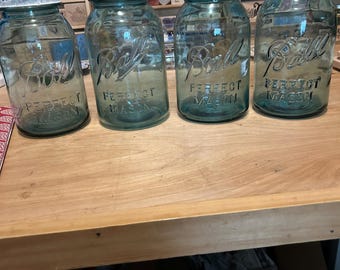 Set of Four Blue Mason Jars