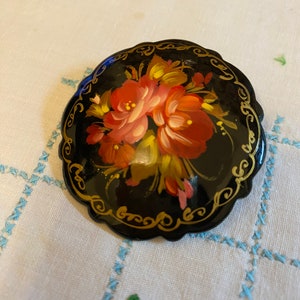 Hand Painted Russian Lacquer Brooch Pin