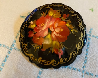Hand Painted Russian Lacquer Brooch Pin