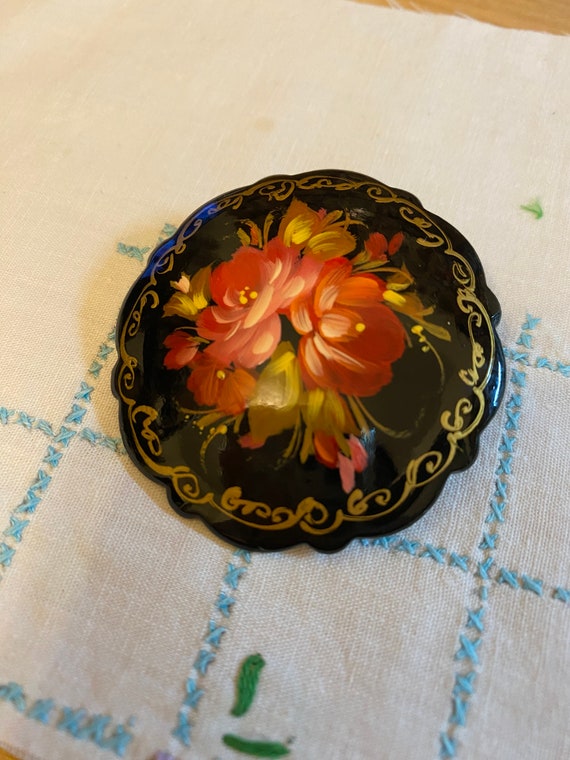 Hand Painted Russian Lacquer Brooch Pin