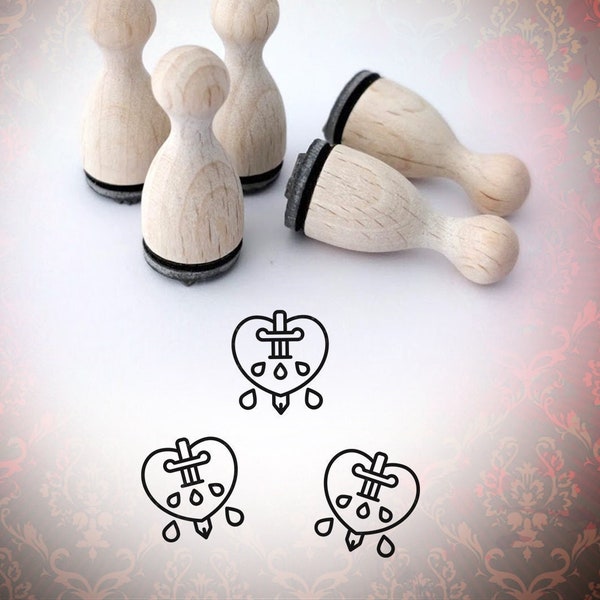 Tattoo Style Heart with Sword Mini Stamp