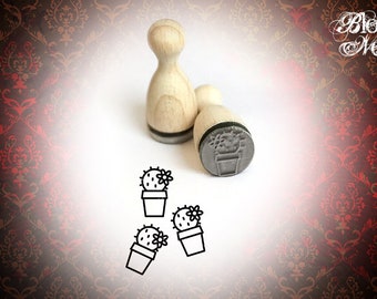 Mini sello cactus con flor en maceta