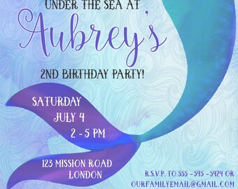Imprimible personalizada sirena / bajo el mar / piscina invitación fiesta