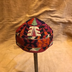 Vintage turkoman child hat, skull duppi hat, ethnic tribal handmade hat, embroidery kids hat