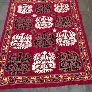 Vintage Uzbek handmade suzani bed cover, suzani tablecover, embroidered textiles, bohemian home decor, hanging wall suzani