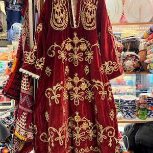 Antique handmade Turkish ottoman dress ethnic clothing, embroidery dress, velvet silver thread dress, Wedding Ceremony dress