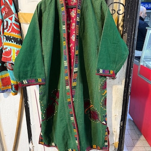 Vintage Kuchi Afghan Caftan coat, Wool embroidery Robe, Ethnic Tribal handmade coat, adults Unique jacket coat