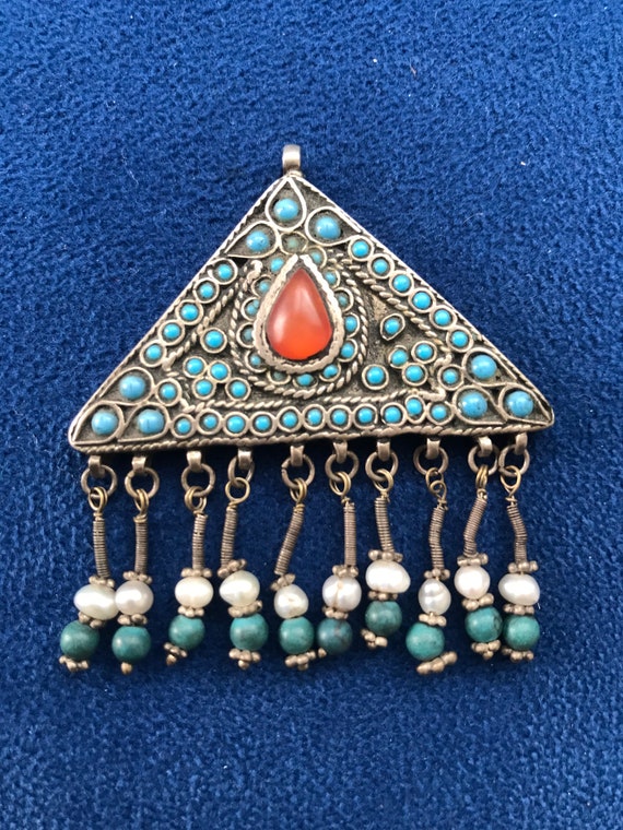 Vintage uzbek silver necklace jewelry, handmade w… - image 3