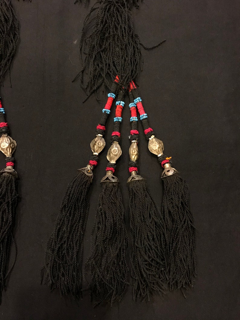 handmade Turkmen Boho Afghanistan tribal old ethnic Uzbek style shoulder dusters TRIBAL TASSEL silver earrings tassels well worn