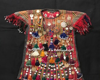 Vintage handmade nomads child dress, ethnic tribal baby dress, historical kids dress, ceremonial dress, kuchi kids dress, ornaments dress