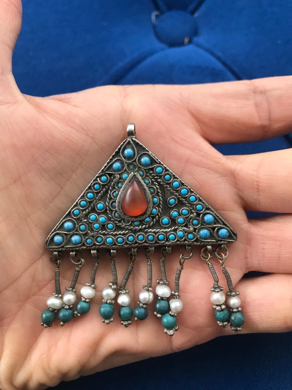 Vintage uzbek silver necklace jewelry, handmade w… - image 4