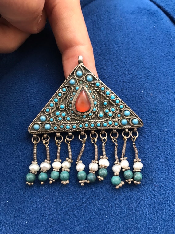 Vintage uzbek silver necklace jewelry, handmade w… - image 6