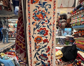 Handmade silk table runner textiles, home decorations, uzbek Suzani embroidery textiles, hanging wall decor suzani textile