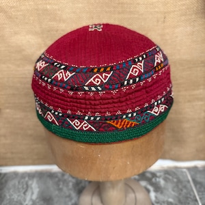 Turkmen handmade hat, embroidery hat, vintage skull turkoman hat, adult asian duppi hat, ethnic tribal collectible hat