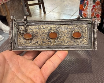 ANTIQUE TURKMEN JEWELLERY - Very Old Silver Tumar-pendant With