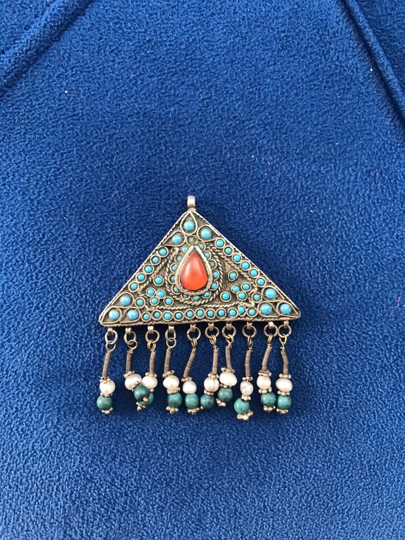 Vintage uzbek silver necklace jewelry, handmade w… - image 1