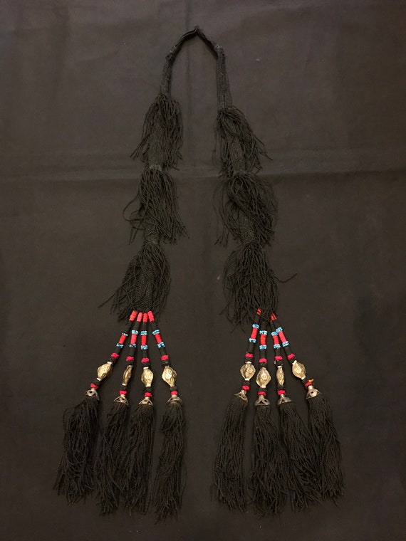 handmade Turkmen Boho Afghanistan tribal old ethnic Uzbek style shoulder dusters TRIBAL TASSEL silver earrings tassels well worn