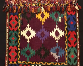 Uzbek Lakai Embroidery, Antique Silk Wall Hanging, Natural Dyes Textile