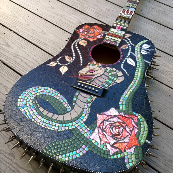 Glass mosaic guitar steampunk art/decorative musical instrument