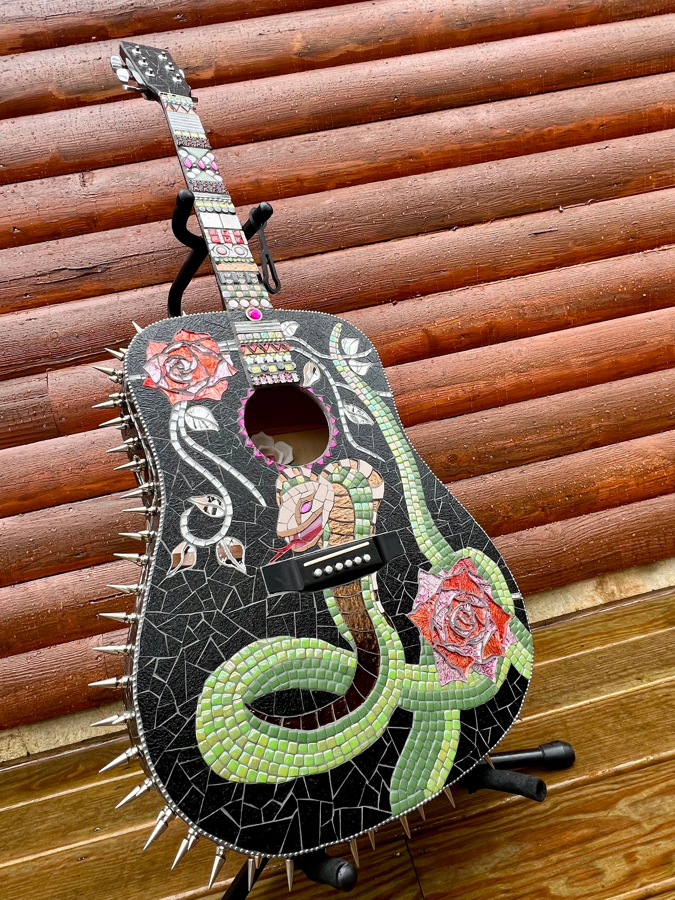 ギター Mosaic Mosaic Acoustic Guitar With Metal Spikes/black Leather