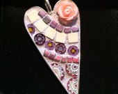 Mosaic pendant Mosaic jewelry Heart pendant in rose Micromosaic tile heart necklace Silver plated pendant Gift for her Holiday gifts