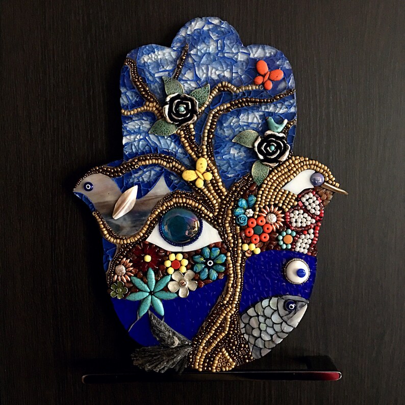 Hamsa Mosaic art Judaica evil eye protection Israeli tree of Etsy