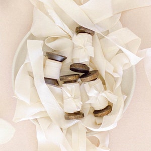 SOFT WHITE Silk Ribbon White Wedding Bouquet Ribbon Wedding Invitation Ribbon image 1