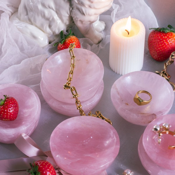 Rose Quartz Crystal Bowl - Rose Quartz Bowl - Rose Quartz Trinket Dish - Pink Crystal Dish