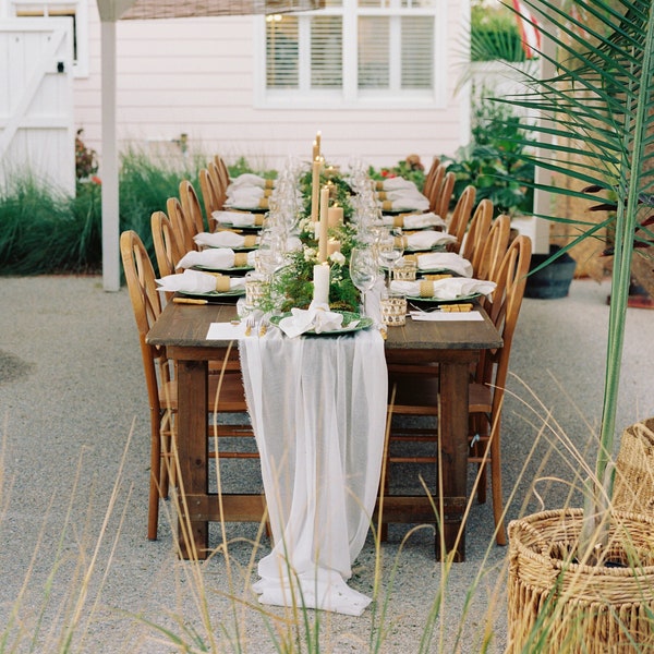 GAUZY Table Runner - Sheer Linen Runner - Wedding Linens - White Gauze Table Linen - Wedding Table Decor