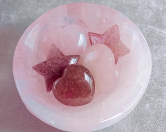 Worry Stone Crystal Gift Set: Rose Quartz Bowl with Strawberry Quartz Heart