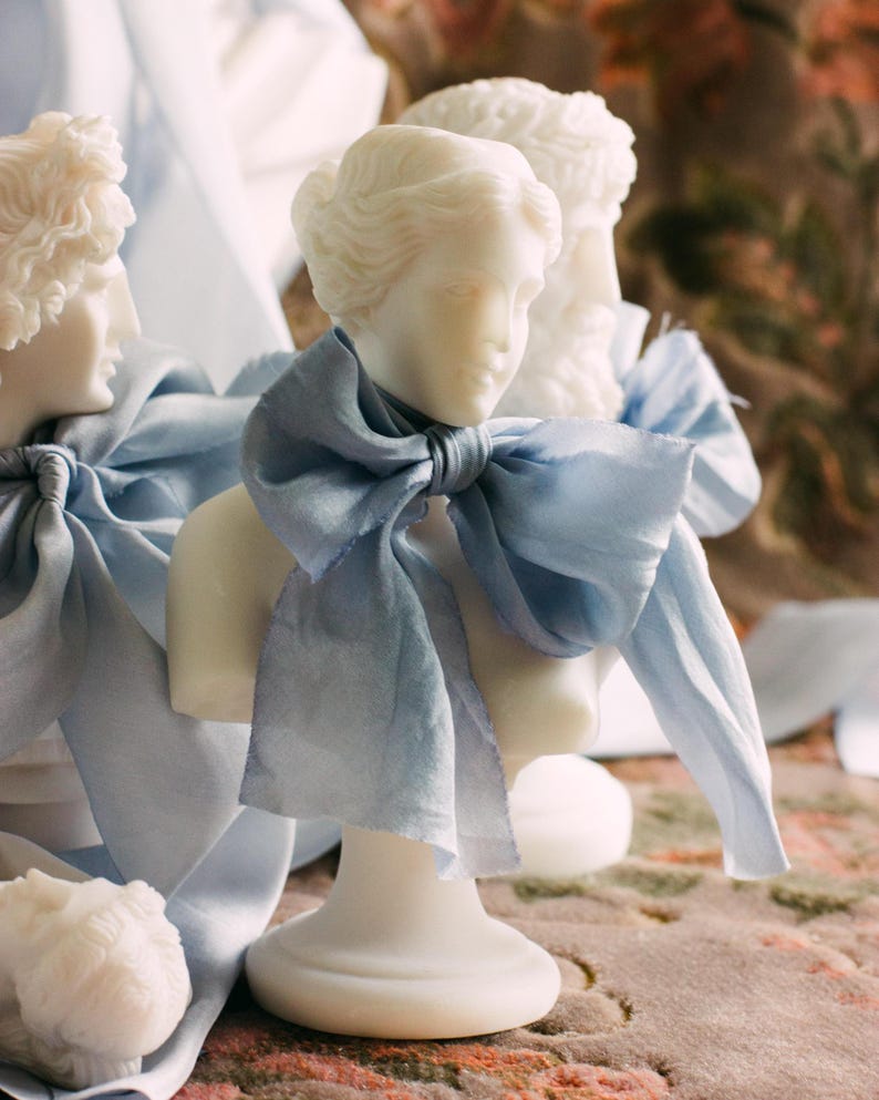 Hand dyed French blue silk ribbon for bridal details and luxury wedding invitations