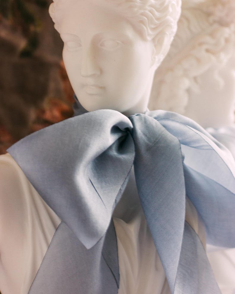 Hand dyed silk ribbon in French blue for bridal details and wedding stationery