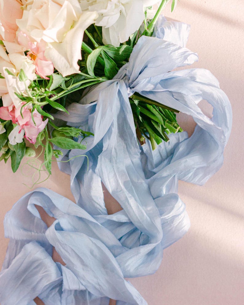 French blue silk ribbon for wedding bouquets and luxury invitation suites