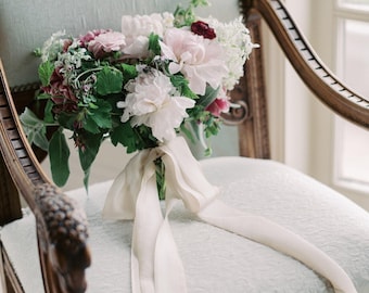 Nastro di seta color ecrù tinto a mano: nastro per bouquet da sposa di lusso