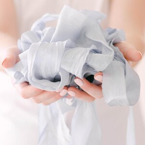 Hand dyed French blue silk ribbon for wedding flowers and invitation styling