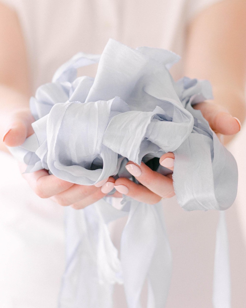Hand dyed French blue silk ribbon for wedding flowers and invitation styling