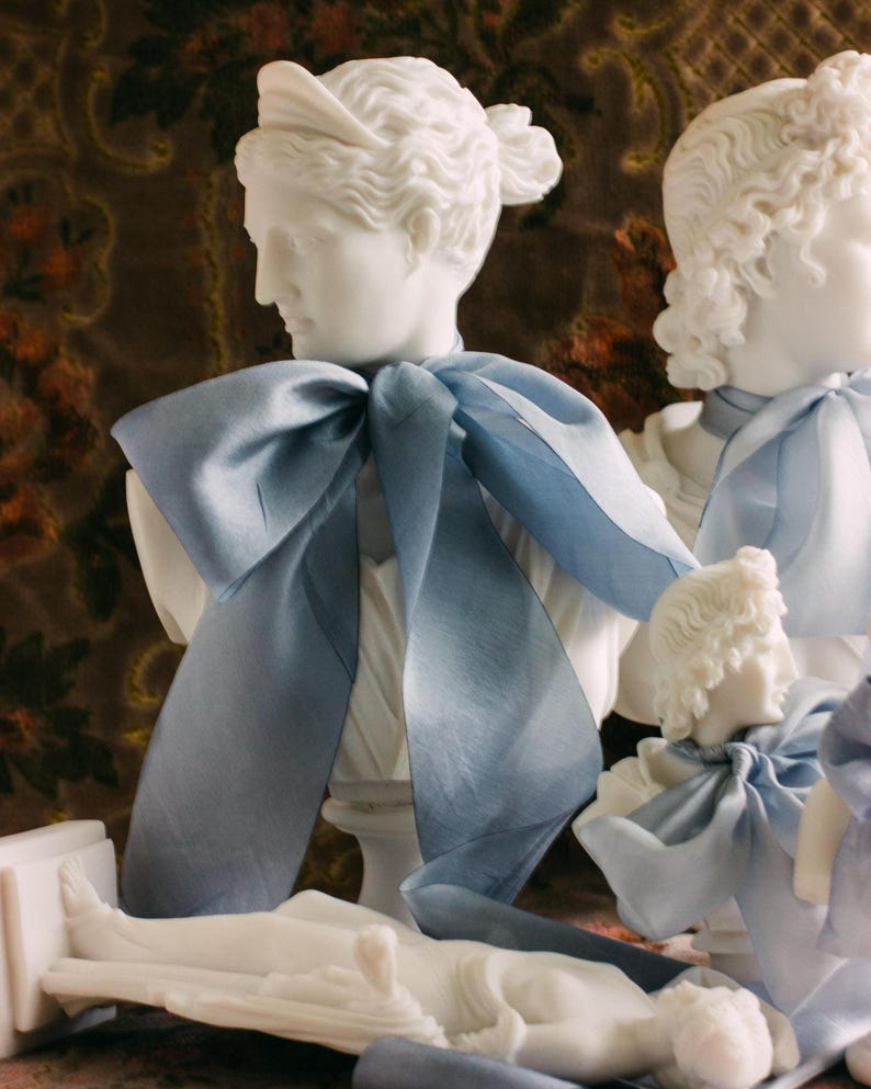 French blue silk ribbon for fine art wedding invitations and bridal details