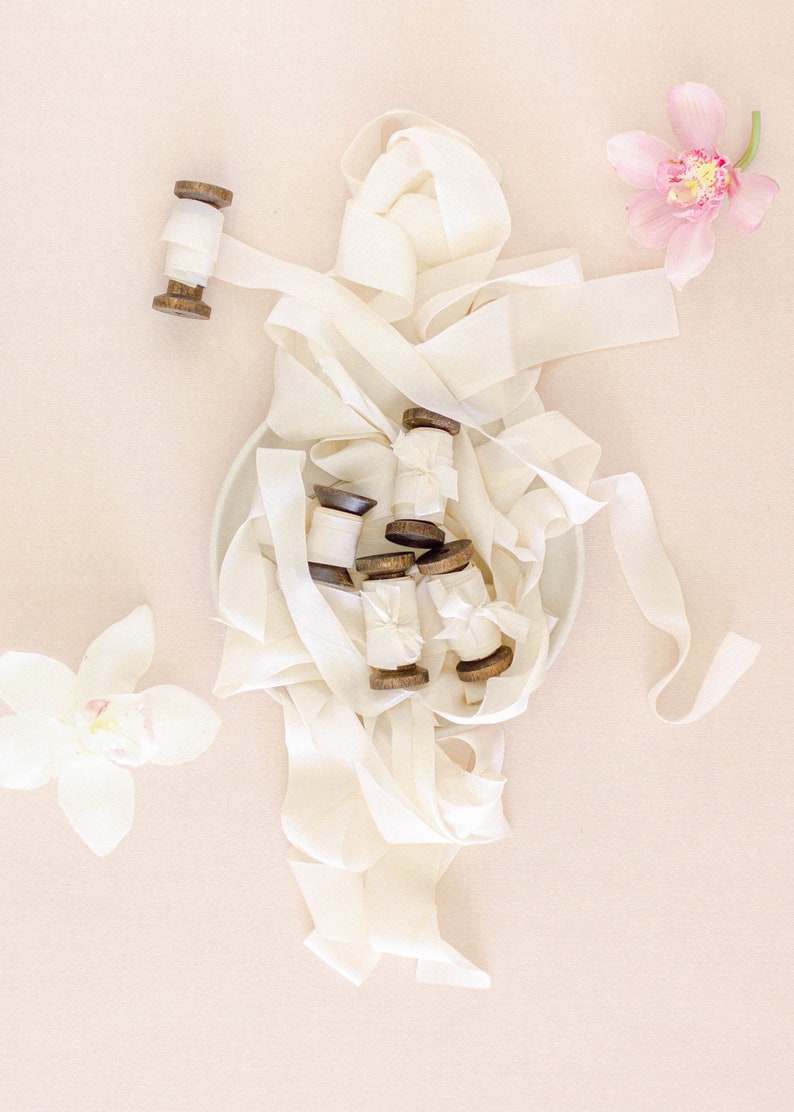 SOFT WHITE Silk Ribbon White Wedding Bouquet Ribbon Wedding Invitation Ribbon image 1