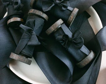 Midnight Black Silk Ribbon: Hand-Dyed Ribbon for Wedding