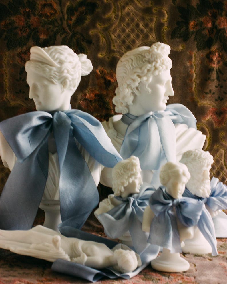 hand-dyed french blue silk ribbon for wedding invitations and gift wrapping