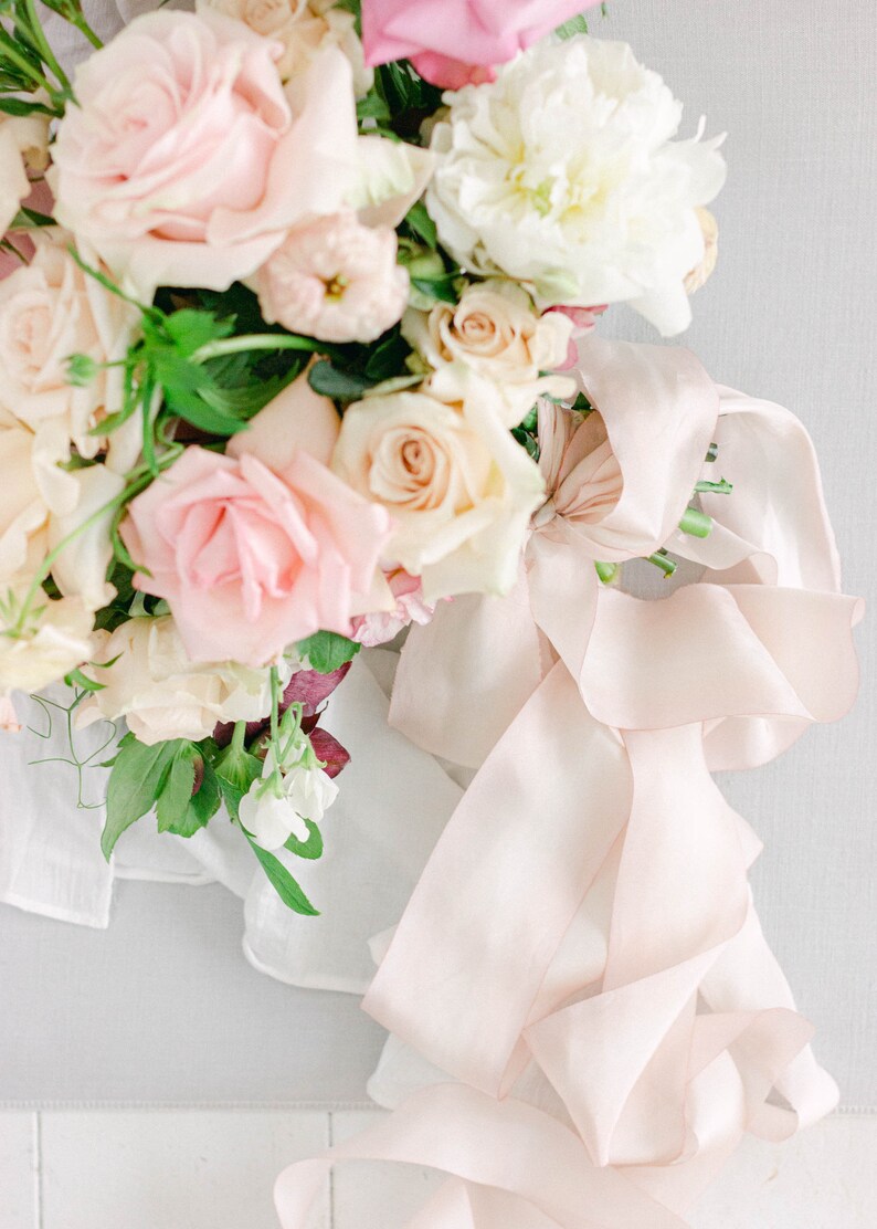 LIGHT PINK Silk Ribbon Pink Wedding Bouquet Ribbon Bridal Styling Ribbon image 7