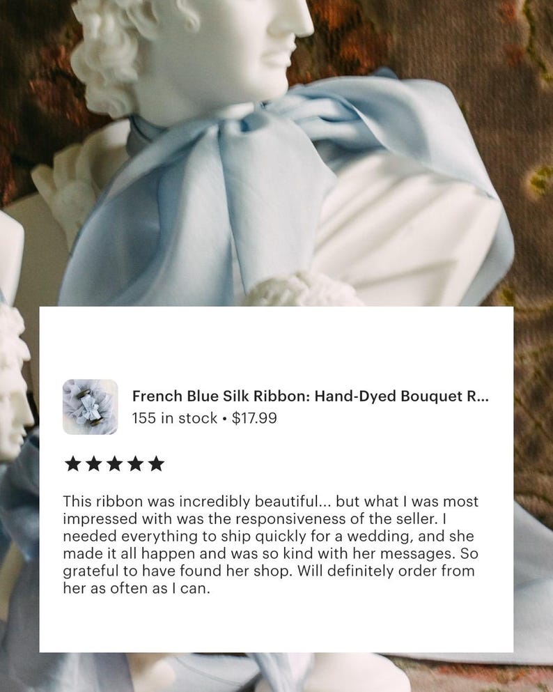 hand-dyed French blue silk ribbon for weddings and gift wrapping