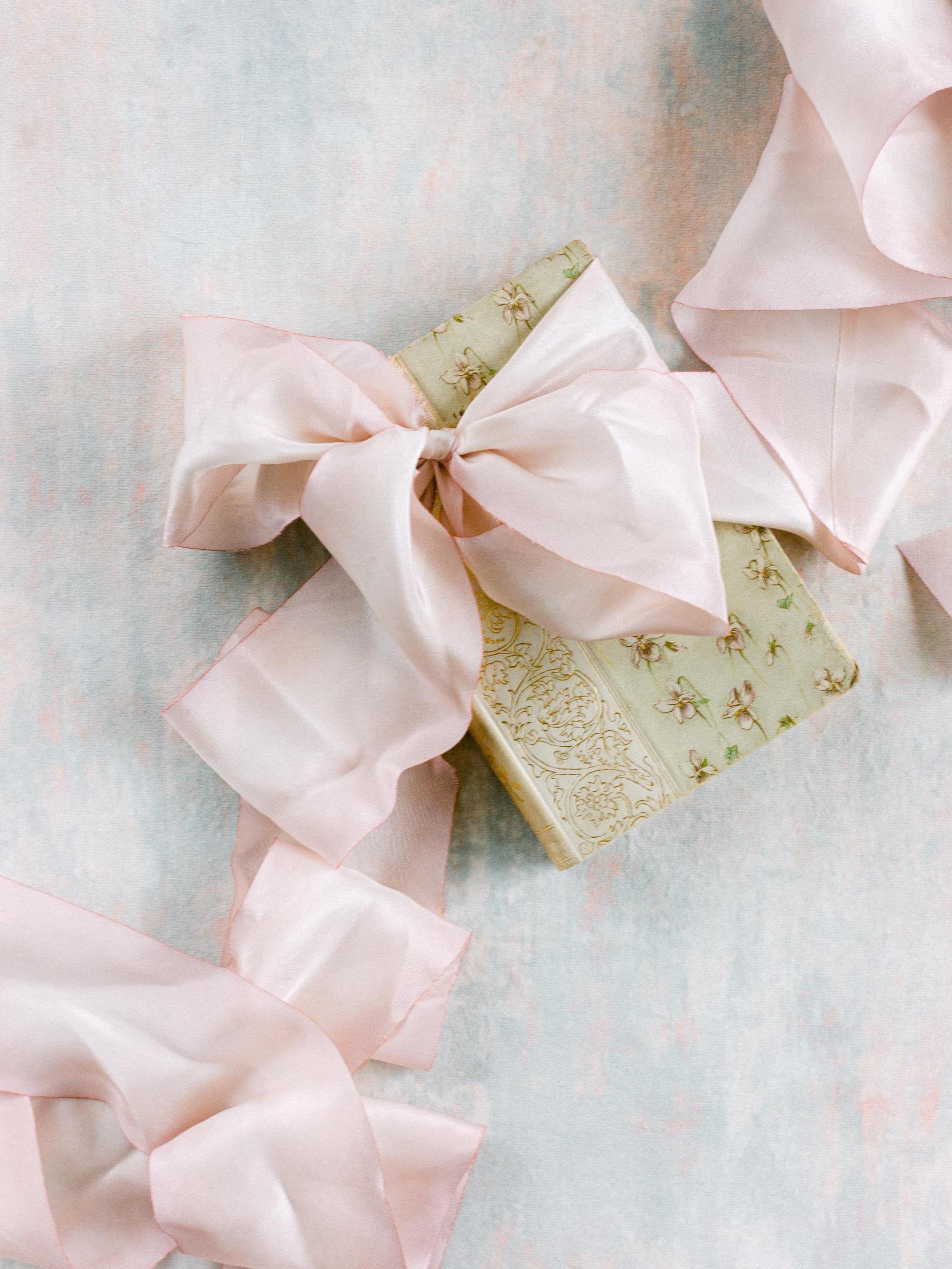 Light Pink Silk Ribbon: Hand-Dyed Blush Wedding Invitation Ribbon