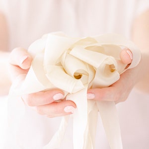 SOFT WHITE Silk Ribbon White Wedding Bouquet Ribbon Wedding Invitation Ribbon image 7